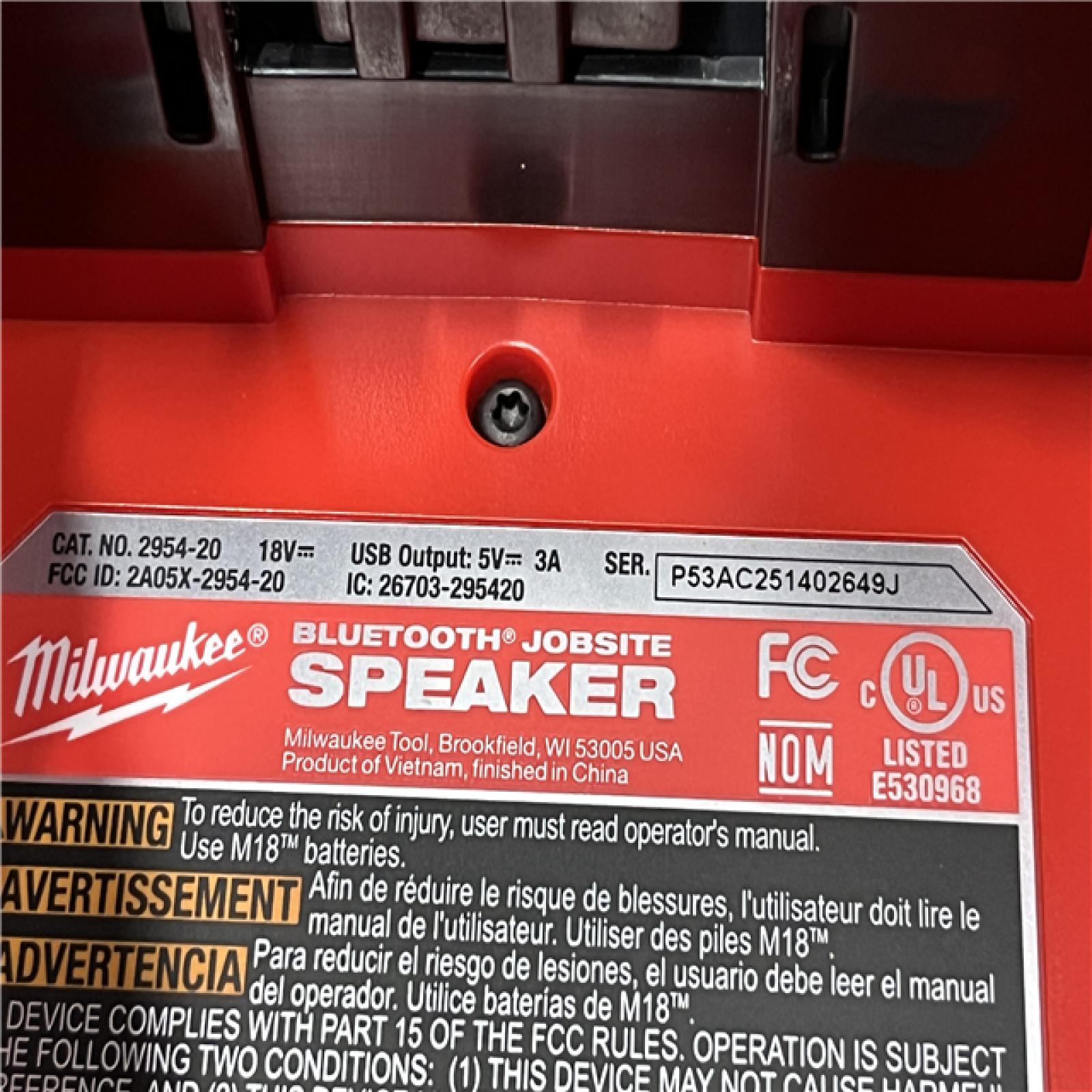 AS-IS Milwaukee 18V Lithium-Ion Cordless Wireless Bluetooth Jobsite Speaker (Tool-Only)