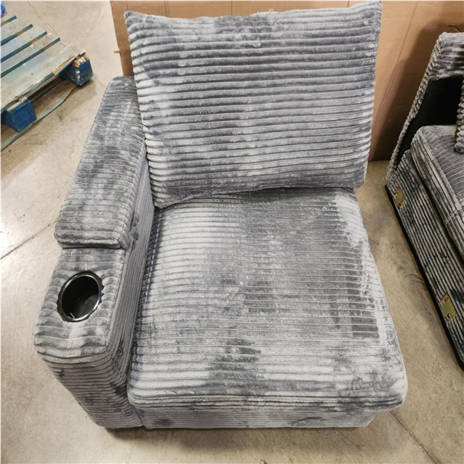 Phoenix AS-IS 104in square Arm Corduroy Sofa in Gray with Arm Chair