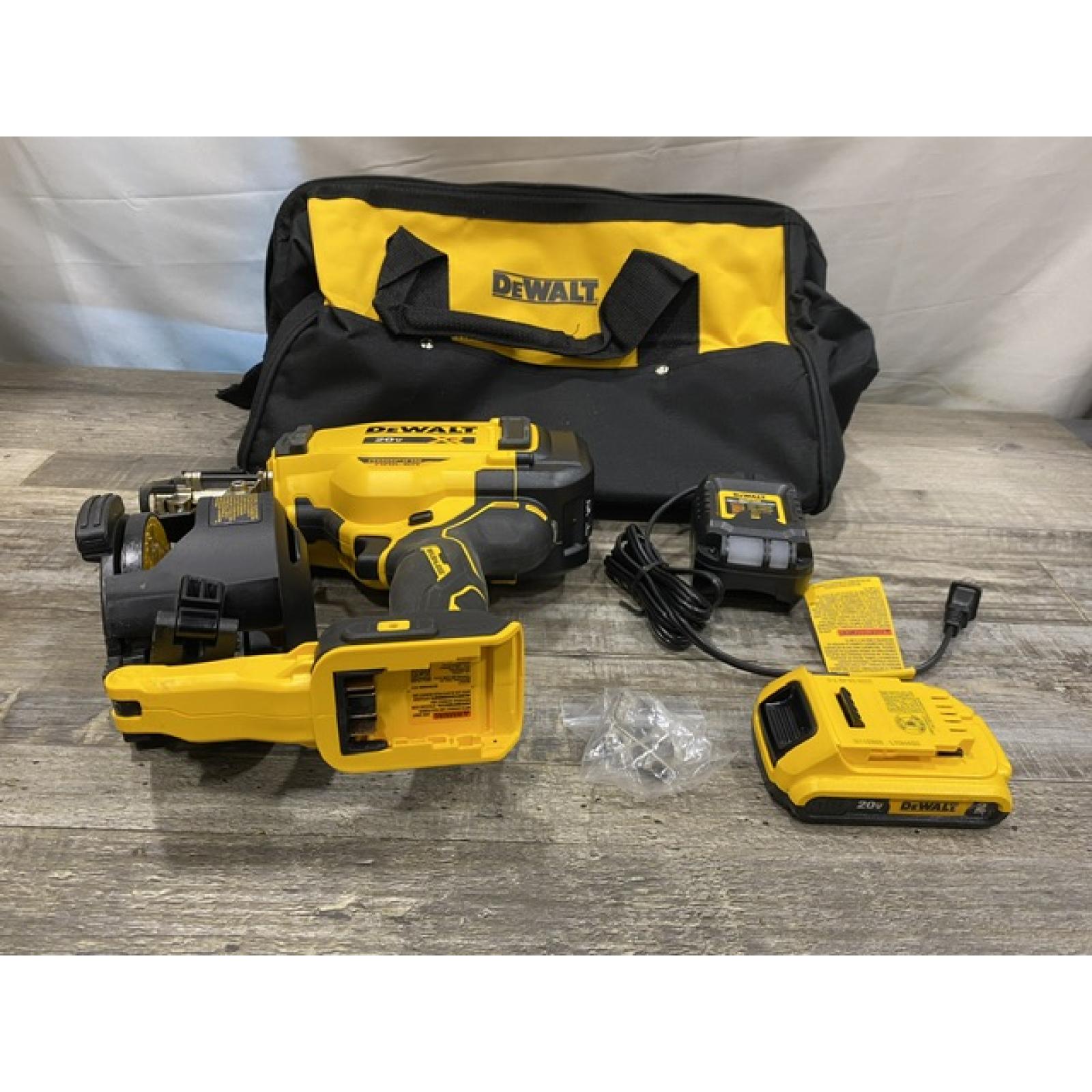 AS-IS DEWALT 20V MAX Lithium-Ion 15-Degree Electric Cordless Roofing Nailer Kit