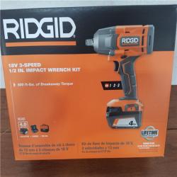 California NEW Ridgid 18V 3-Speed 1/2 in. Impact Wrench Kit  Includes (1) Battery  Charger and Bag