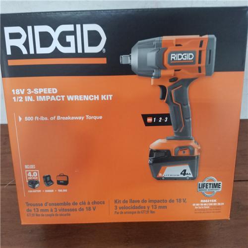 California NEW Ridgid 18V 3-Speed 1/2 in. Impact Wrench Kit  Includes (1) Battery  Charger and Bag