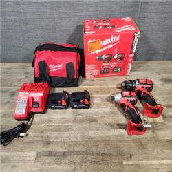 HOUSTON LOCATION - AS-IS Milwaukee 18V Cordless Brushed 2-Tool Drill/Driver and Impact Driver Kit