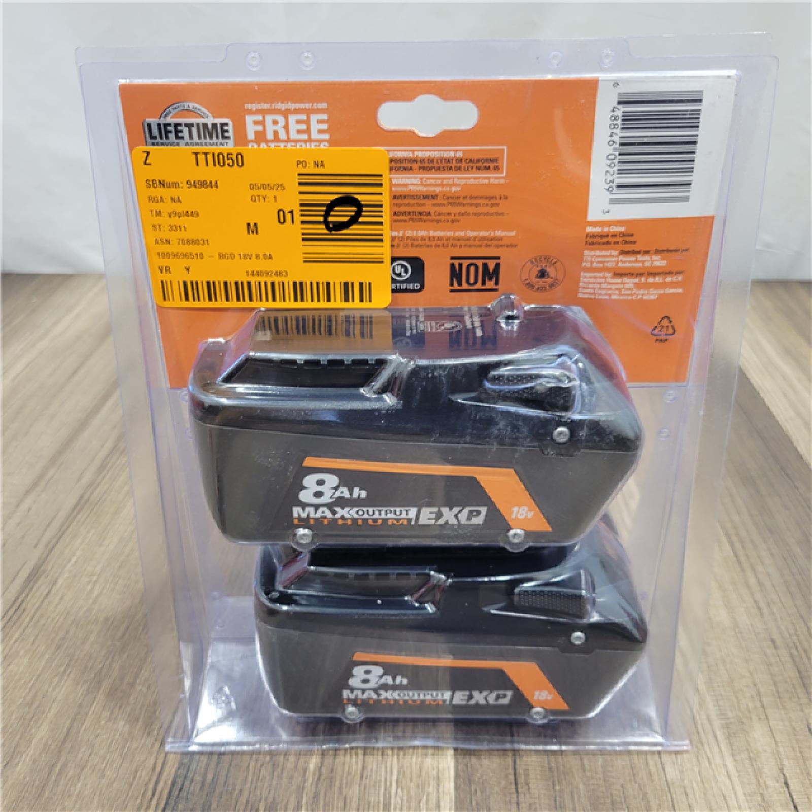 RIDGID NEW! 18V 8.0 Ah Max Output EXP Lithium-Ion Battery (2-Pack)