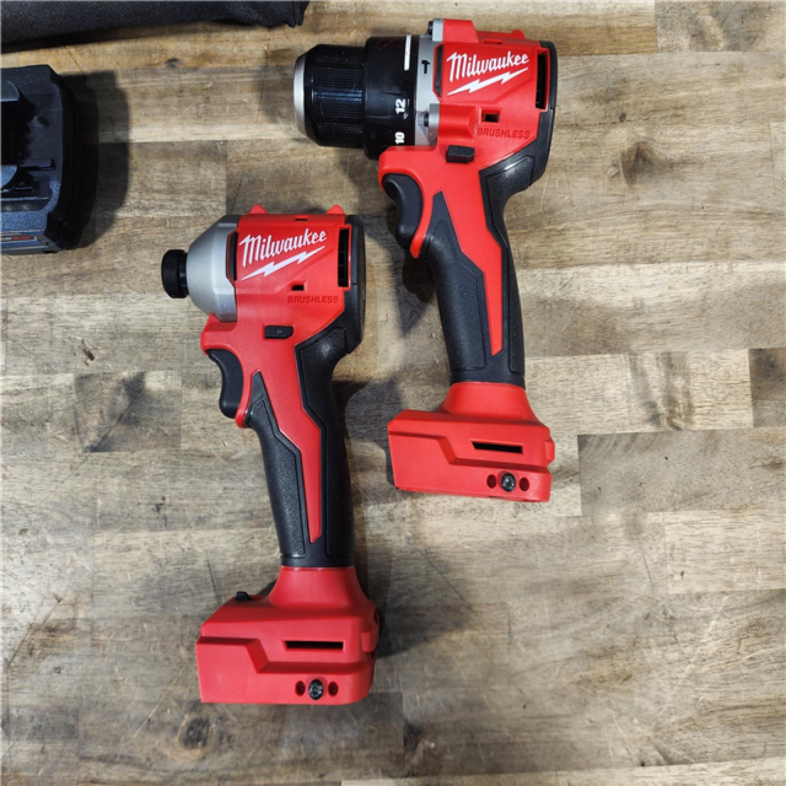 HOUSTON LOCATION - AS-IS M18 18-Volt Lithium-Ion Brushless Cordless Compact Hammer Drill/Impact Combo Kit (2-Tool) with (2) Batteries, Bag