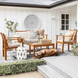 Phoenix NEW Tozey Chillrest 4-Piece Acacia Wood Patio Conversation Set with Cream Cushion