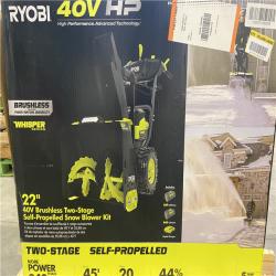 Dallas Location - As-Is RYOBI 40V HP Brushless Whisper Series 22 2-Stage Cordless Electric Self-Propelled Snow Blower - (2) 8 Ah Batteries & Charger
