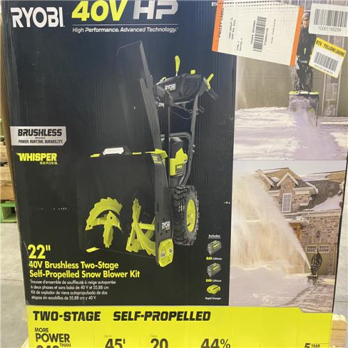 Dallas Location - As-Is RYOBI 40V HP Brushless Whisper Series 22 2-Stage Cordless Electric Self-Propelled Snow Blower - (2) 8 Ah Batteries & Charger