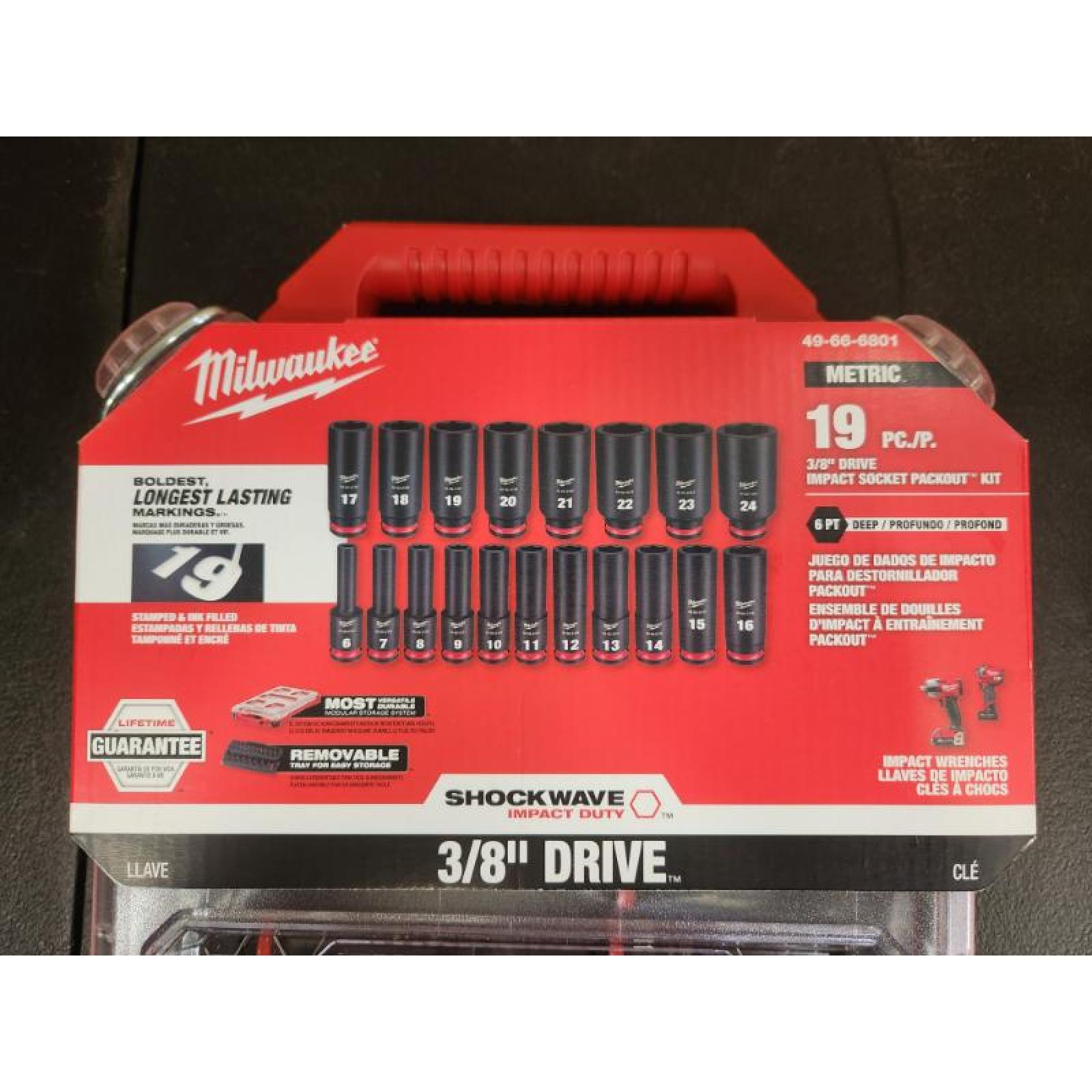 Phoenix NEW Milwaukee SHOCKWAVE Impact-Duty 3/8 in. Drive Metric Deep Well Impact PACKOUT Socket Set (19-Piece) (SEALED