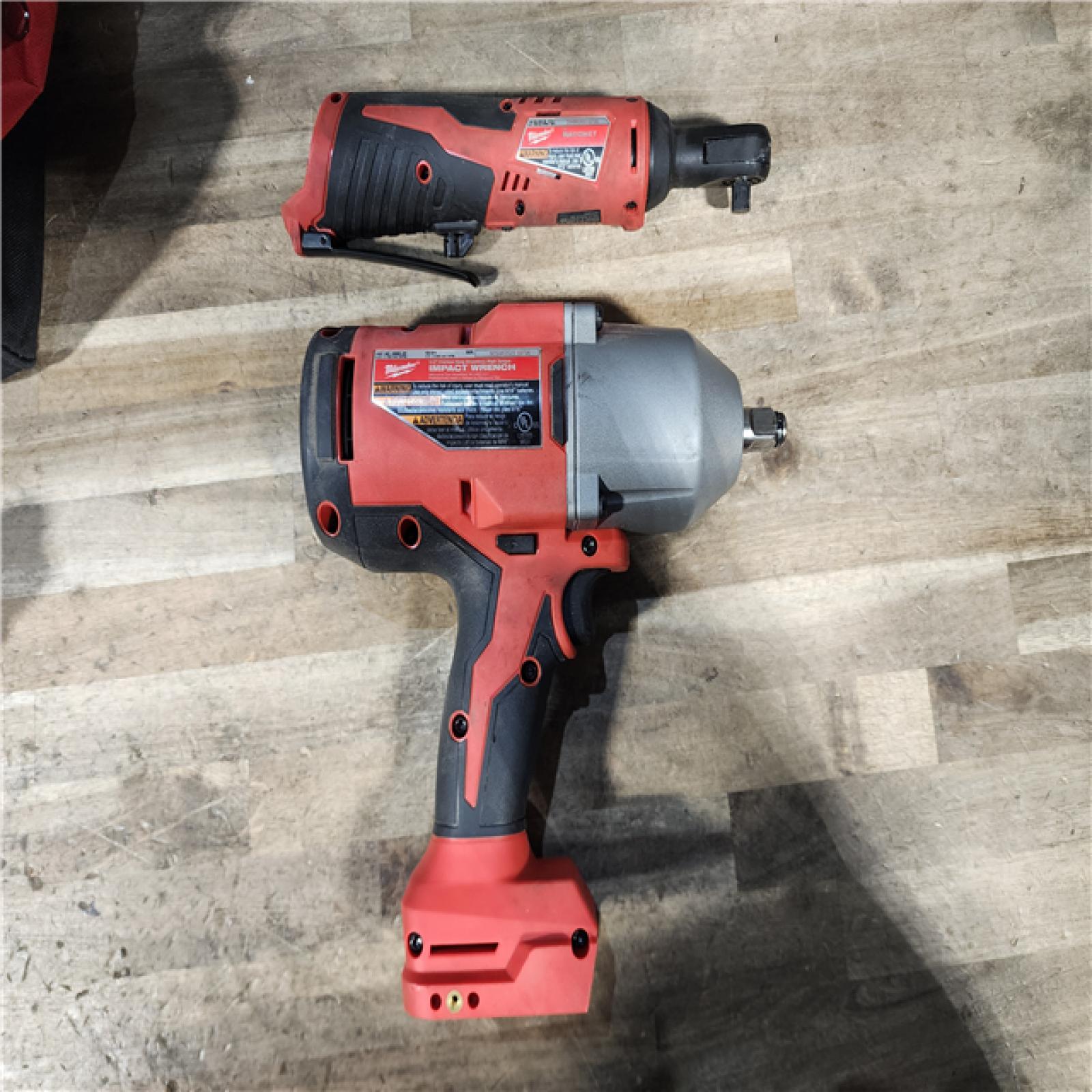 HOUSTON LOCATION - AS-IS Milwaukee 12/18V Lithium-Ion Cordless 3/8 in. Ratchet and 1/2 in. High Torque Impact Wrench with Friction Ring Combo Kit