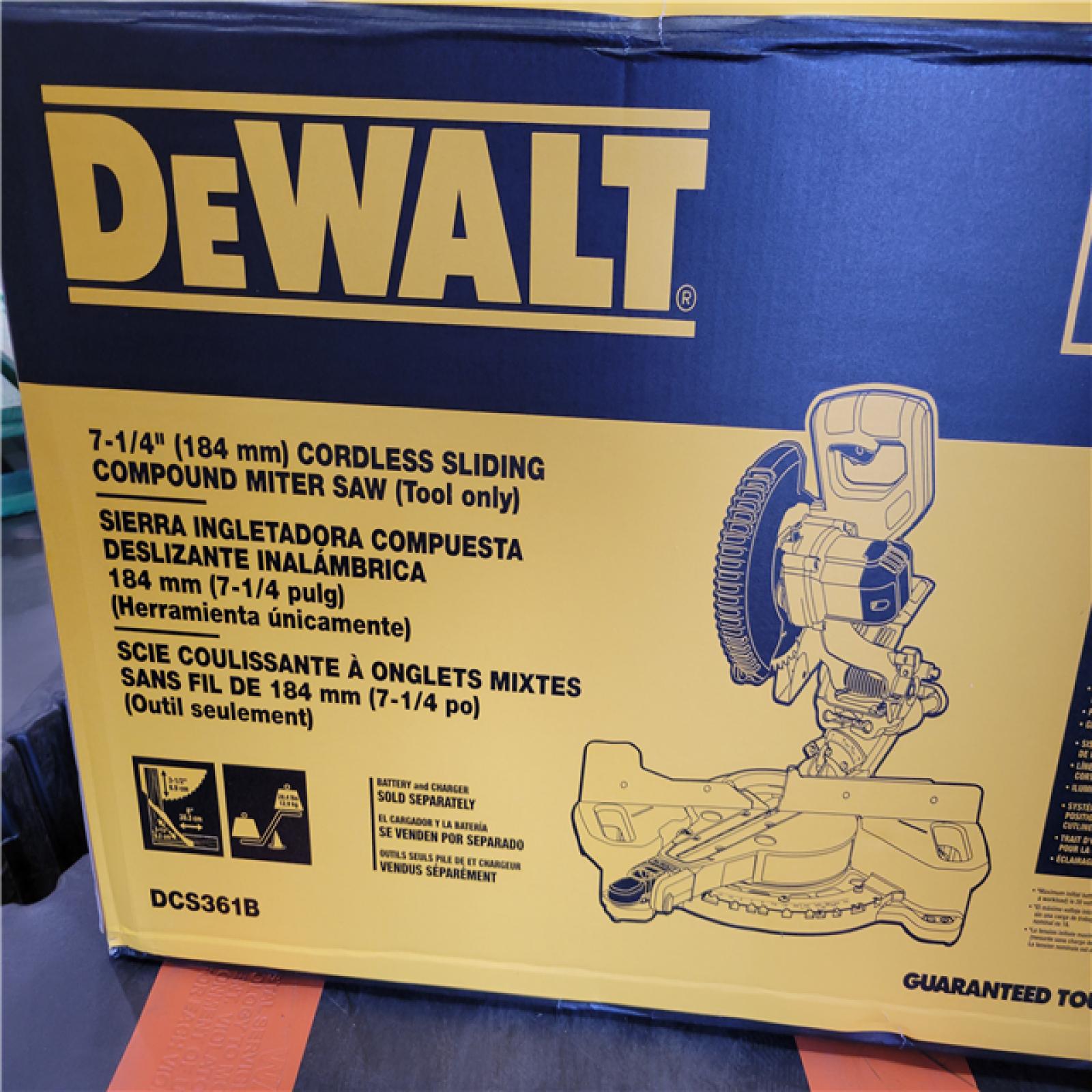 CALIFORNIA NEW DEWALT 7-1/4 (184 MM) CORDLESS SLIDING COMPOUND MITER SAW (TOOL ONLY)