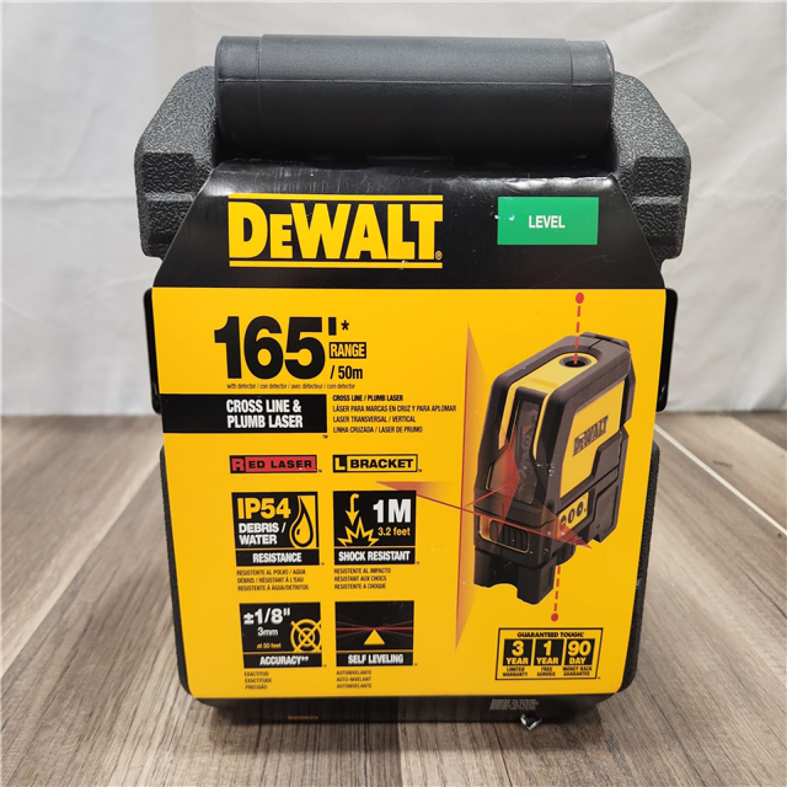 NEW-DEWALT 165 Ft. Red Self-Leveling Cross-Line and Plumb Spot Laser Level with (3) AAA Batteries & Case