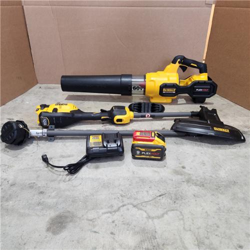 Houston location- AS-IS DEWALT 60V MAX 17 in. Cordless Battery Powered String Trimmer and Leaf Blower Combo Kit with (1) 3Ah Battery & Charger