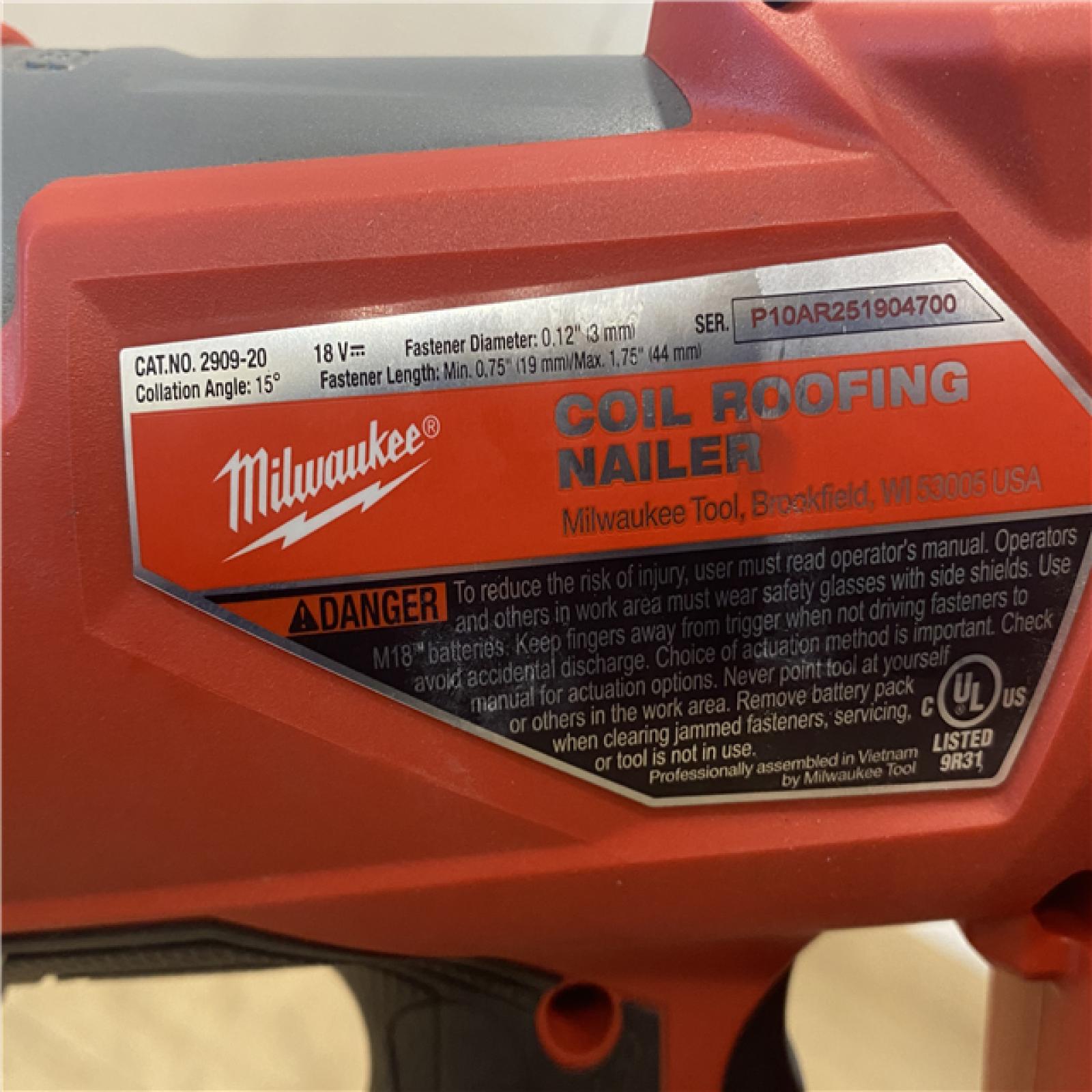 AS-IS Milwaukee FUEL 18-Volt Lithium-Ion Brushless Cordless Coil Roofing Nailer (Tool Only)
