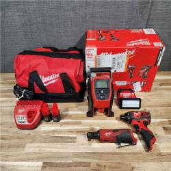 HOUSTON LOCATION - AS-IS Milwaukee M12 12V Lithium-Ion Cordless 4 TOOL Combo Kit
