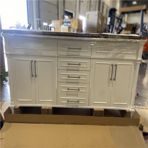 DALLAS LOCATION - Home Decorators Collection Aberdeen 72 in. Double Sink Freestanding White Bath Vanity with Carrara Marble Top (Assembled)