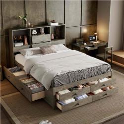 Phoenix LIKE NEW Polibi Gray Wood Frame Queen Size Platform Bed with Storage Headboard and 8 Drawers