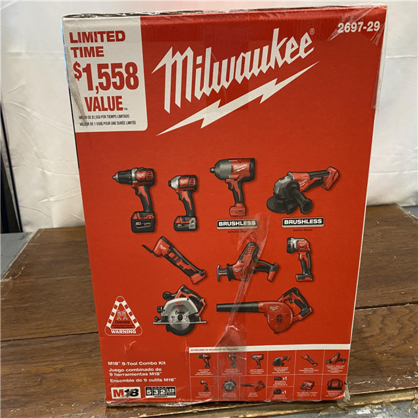 NEW M18 18-Volt Lithium-Ion Cordless Combo Kit 9-Tool with 2-Batteries, Charger and Tool Bag