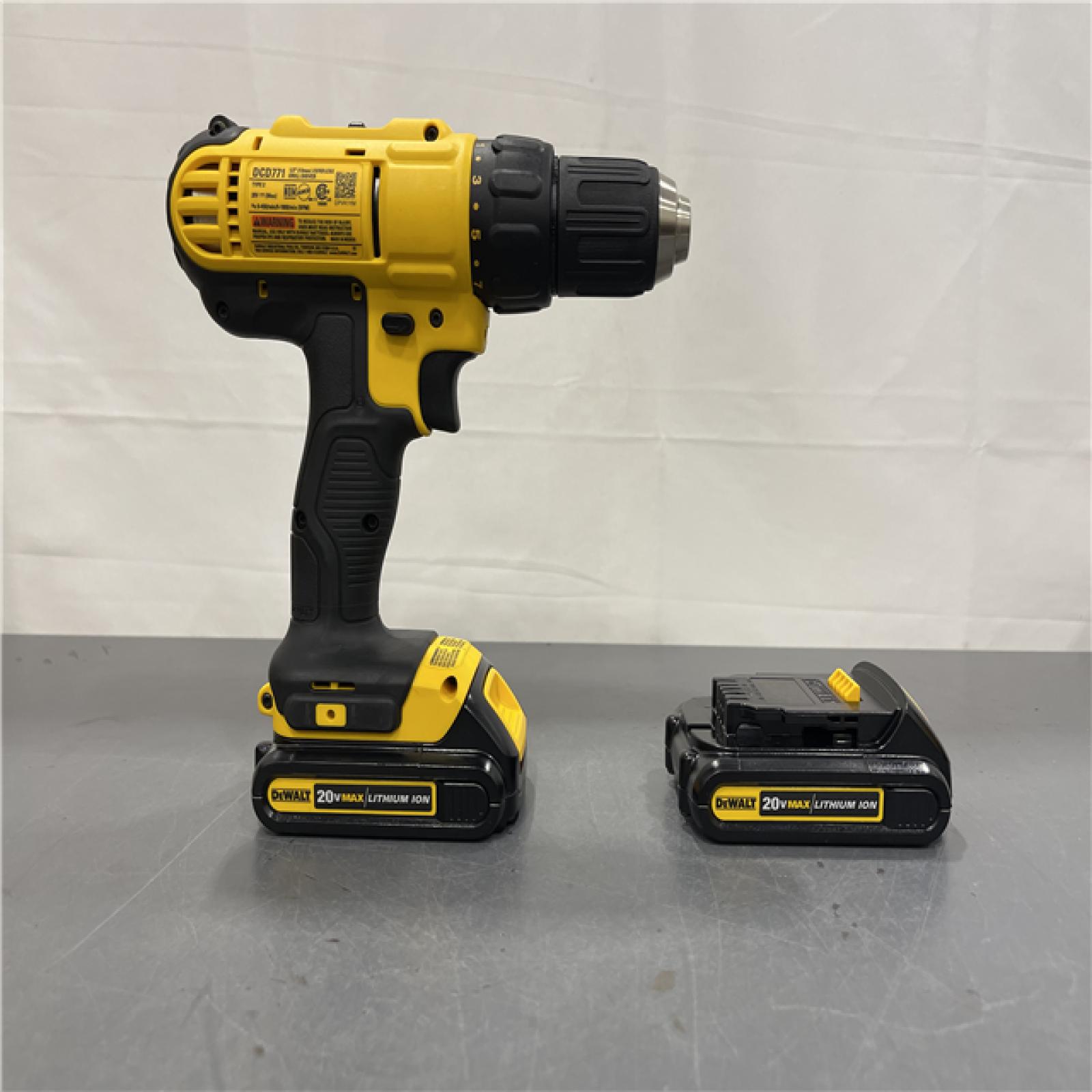 AS-IS - DEWALT 20V MAX Cordless 1/2 in. Drill/Driver, (2) 20V 1.3Ah Batteries, Charger and Bag