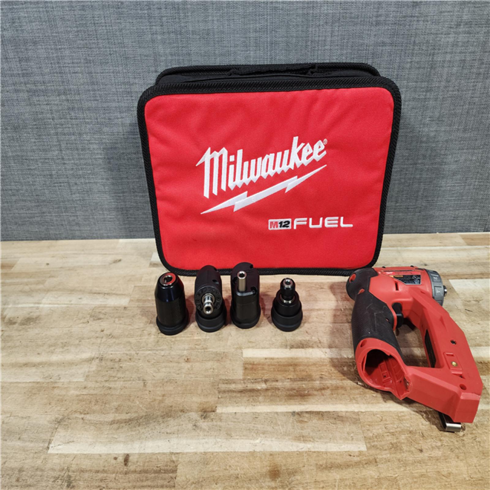 HOUSTON LOCATION - AS - IS Milwaukee FUEL 12V Lithium-Ion Brushless Cordless 4-in-1 Installation 3/8 in. Drill Driver with 4 Tool Head (Tool-Only)