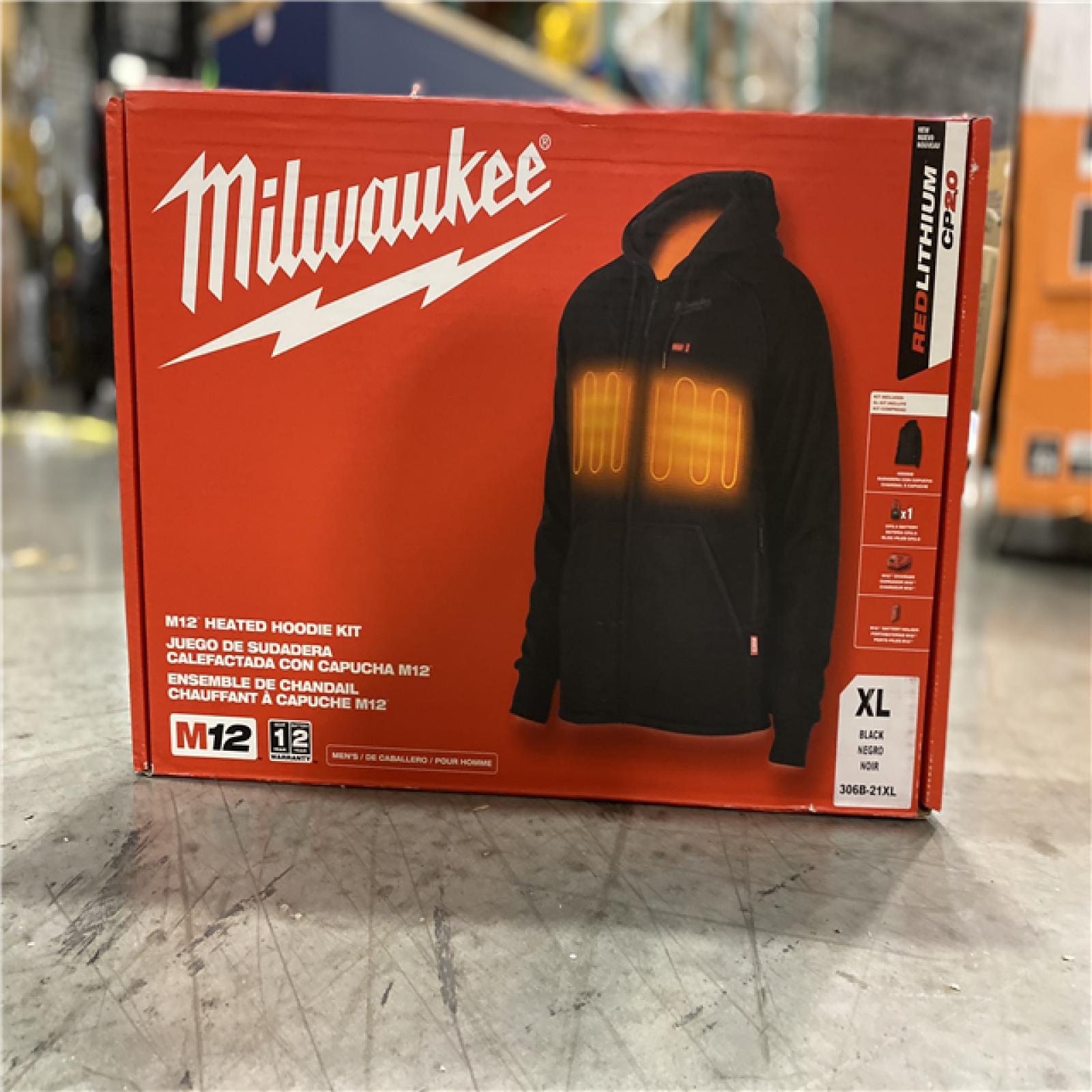 Milwaukee Men's X-Large M12 12-Volt Lithium-Ion Cordless Black Heated Jacket Hoodie Kit with (1) 2.0 Ah Battery and Charger