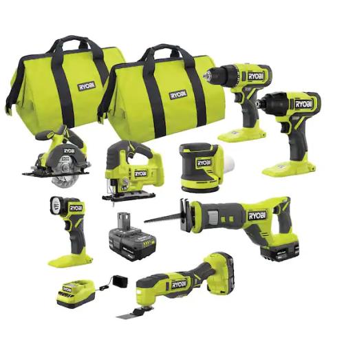 NEW! - RYOBI ONE+ 18V Cordless 8-Tool Combo Kit with (1) 1.5 Ah Battery and (2) 4.0 Ah Batteries and Charger