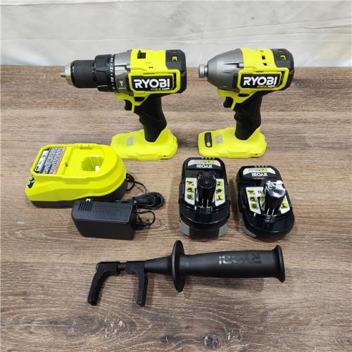 AS-IS RYOBI 18V ONE+ HP Brushless Cordless Hammer Drill & 3-Speed Impact Driver Kit with (2) HP Batteries, Charger, and Bag