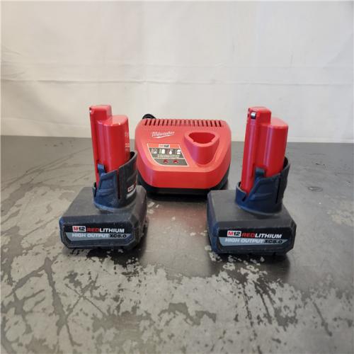 AS-IS- Milwaukee 12V Lithium-Ion XC High Output 5.0 Ah Battery Pack (2-Pack) Starter Kit with Charger