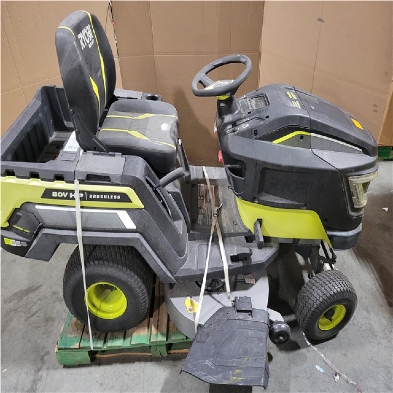 CALIFORNIA AS-IS RYOBI BRUSHLESS 80V 42 SIT DOWN RIDING LAWN MOWER