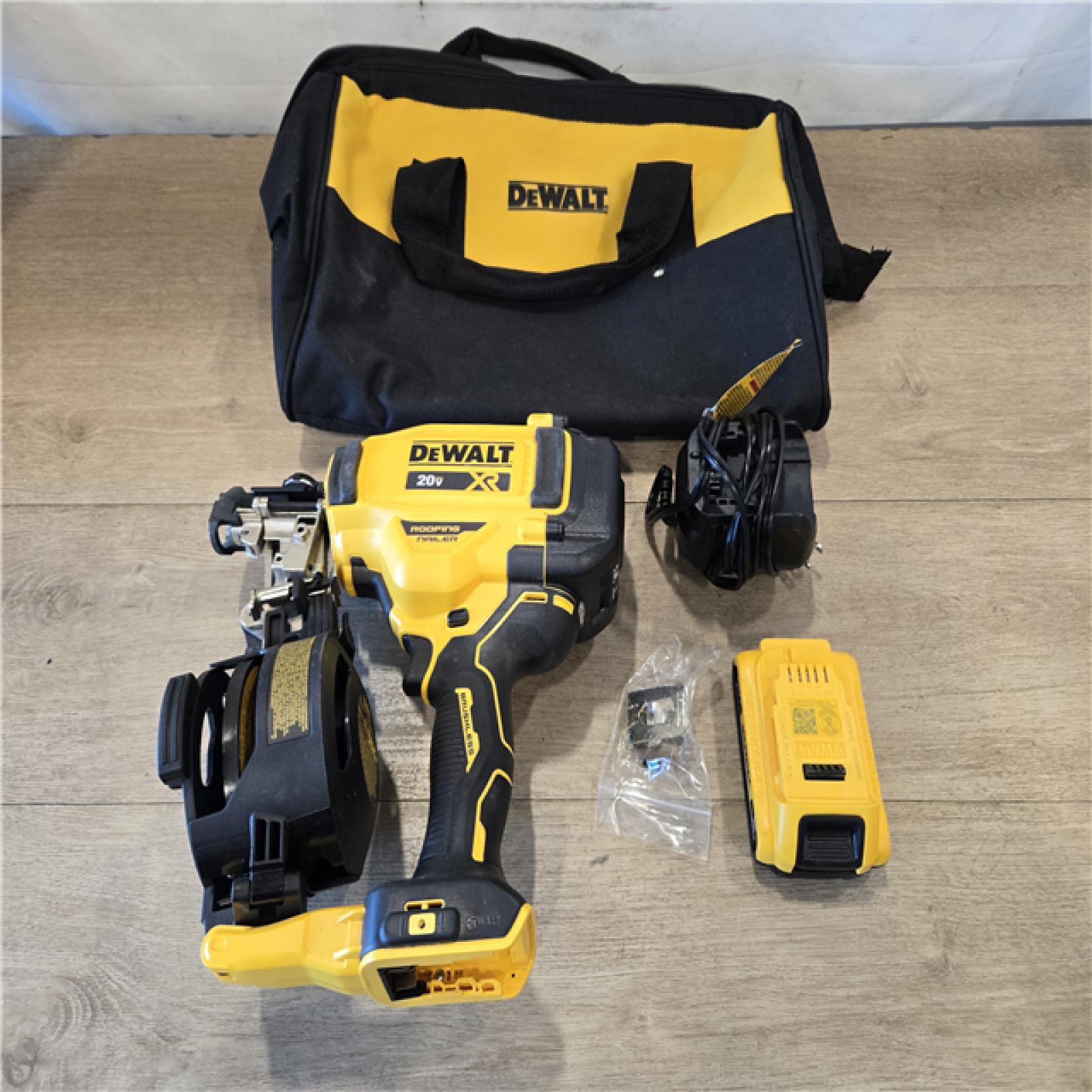 AS-IS DEWALT 20V MAX 15-Degree Electric Cordless Roofing Nailer Kit