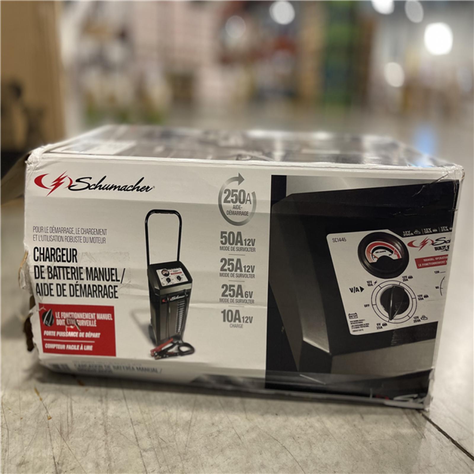 AS-IS - Schumacher Electric Automotive 6 Volt and 12 Volt 250 Amp Manual Wheeled Battery Charger and Jump Starter with a 135-Minute Timer