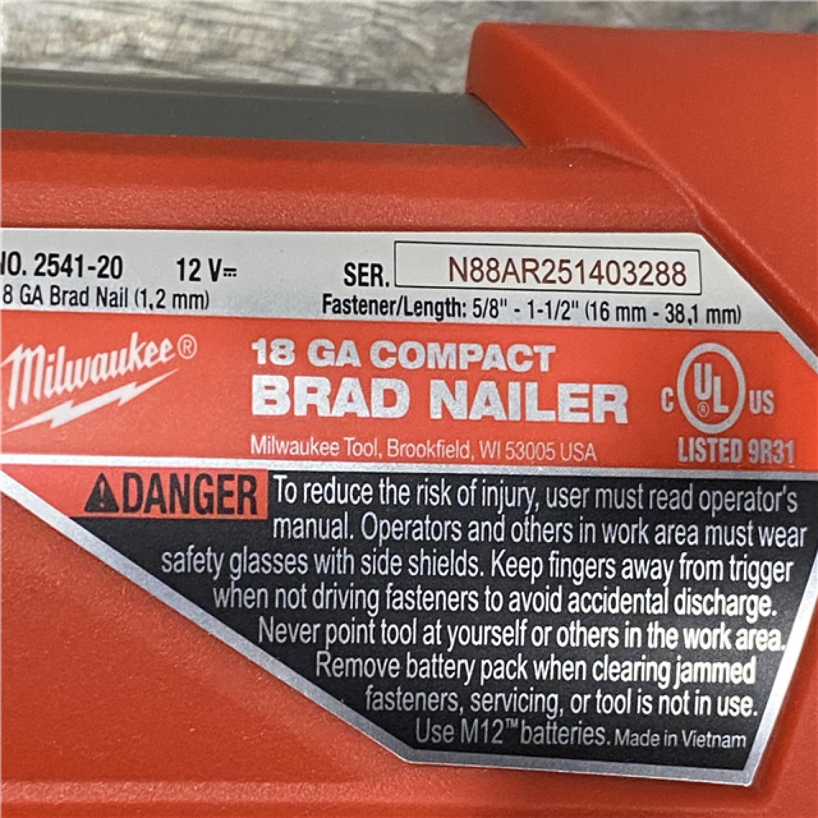 AS-IS Milwaukee FUEL 12-Volt Lithium-Ion Brushless Cordless 18-Gauge 1-1/2 in. Compact Brad Nailer (Tool Only)