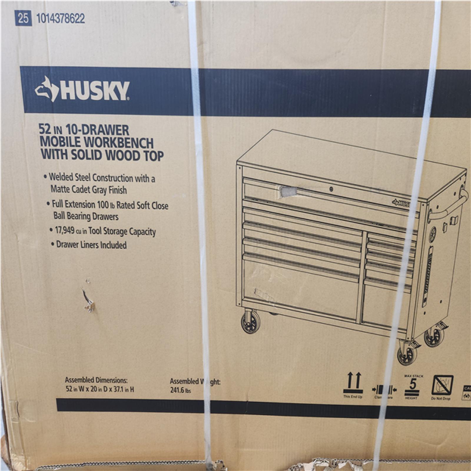 Phoenix NEW Husky Standard-Duty 52 in. W 10-Drawer Matte Cadet Gray Mobile Workbench Cabinet with Solid Wood Top
