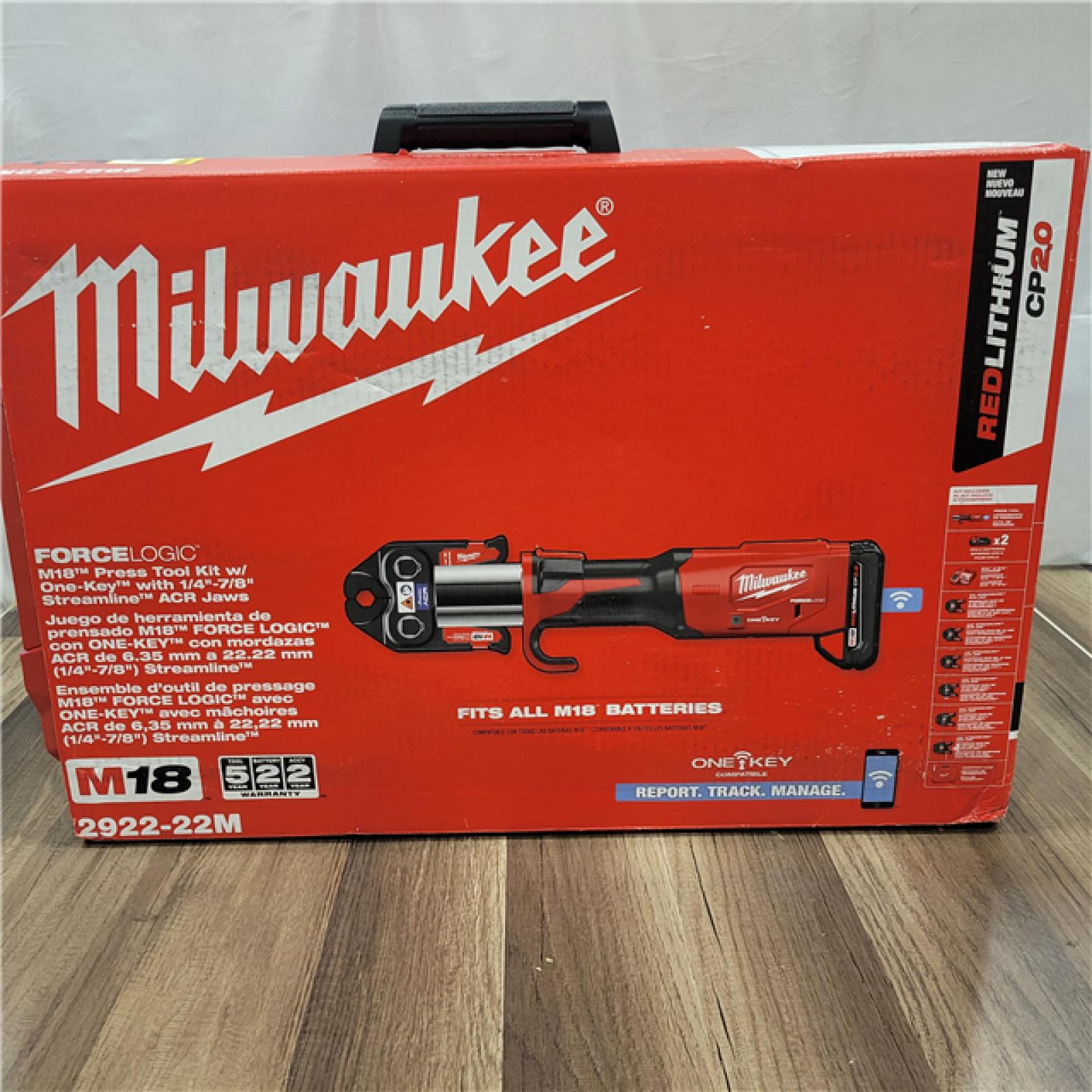 AS-IS Milwaukee Tool M18 18V  Brushless Cordless FORCE LOGIC Press Tool Kit with 1/4 in. - 7/8 in. ACR Jaws (6-Jaws Incl)