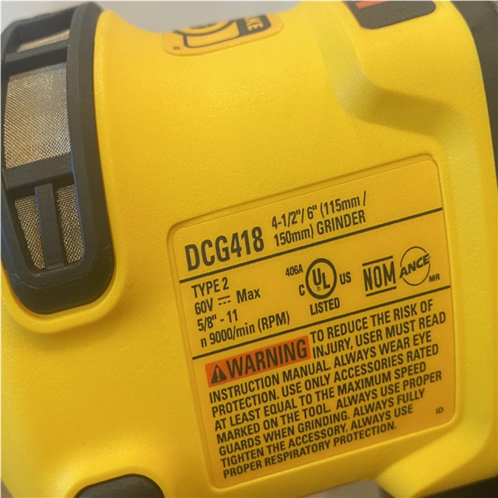 as-is DEWALT FLEXVOLT 60V MAX Cordless Brushless 4.5 in. to 6 in. Small Angle Grinder with Kickback Brake (Tool Only)