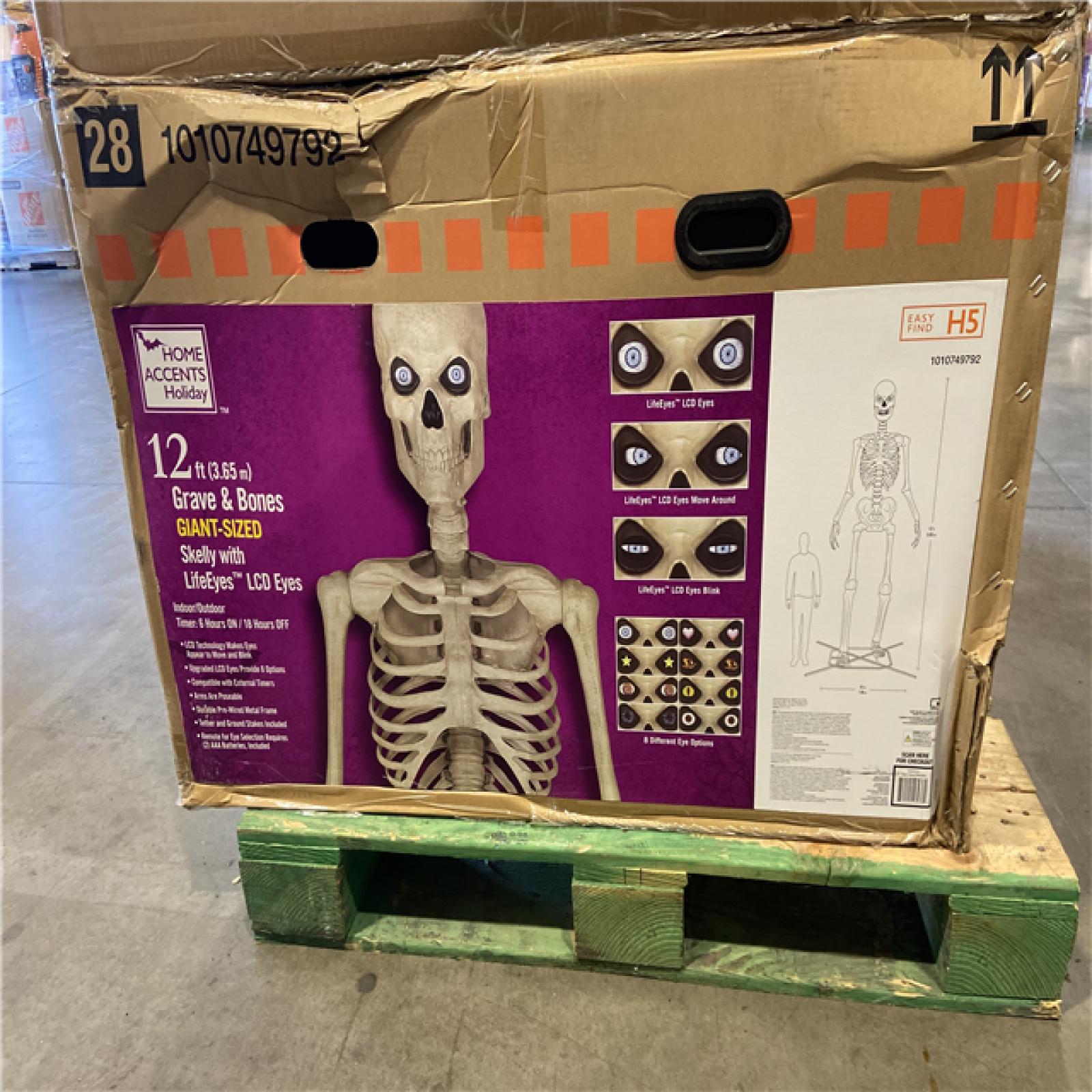 DALLAS LOCATION - Home Accents Holiday 12 ft. Grave & Bones Giant-Sized Skelly with LifeEyes™ LCD Eyes H5