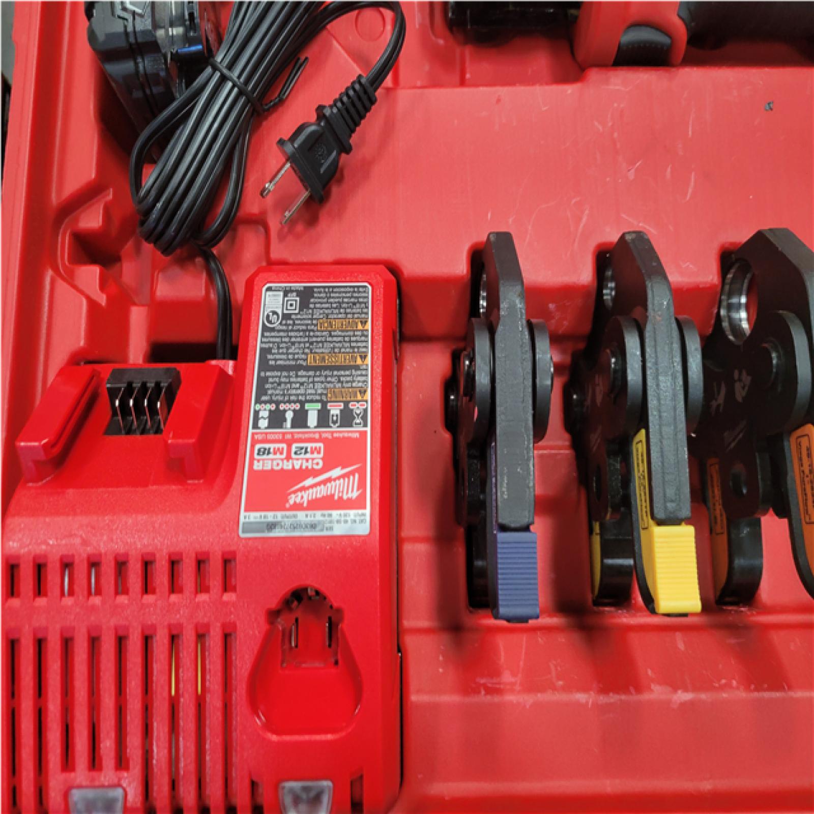 CALIFORNIA AS-IS MILWAUKEE M18 SHORT THROW PRESS TOOL W/ VIEGA PUREFLOW JAWS