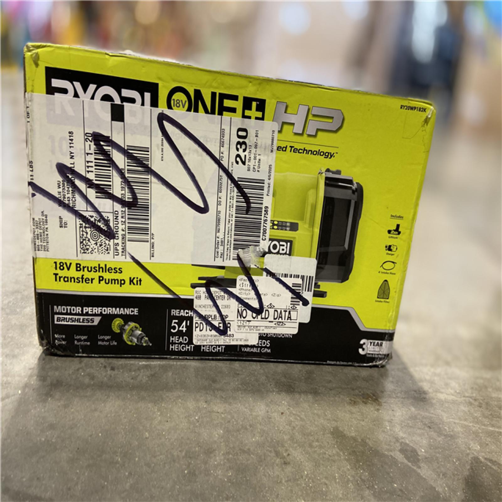 DALLAS LOCATION - RYOBI ONE+ HP 18V 1/4 hp Cordless Battery Powered Transfer Pump with 2.0 Ah Battery and Charger