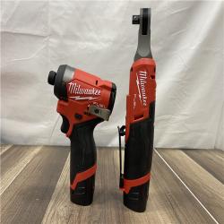 AS-IS Milwaukee M12 FUEL 12V Lithium-Ion Cordless 3/8 in. Ratchet and 1/4 in. Impact Driver Kit