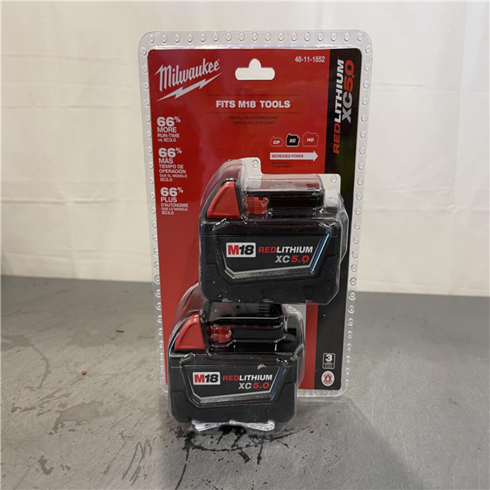 New! - Milwaukee M18 18-Volt Lithium-Ion XC Extended Capacity 5.0 Ah Battery Pack (2-Pack)