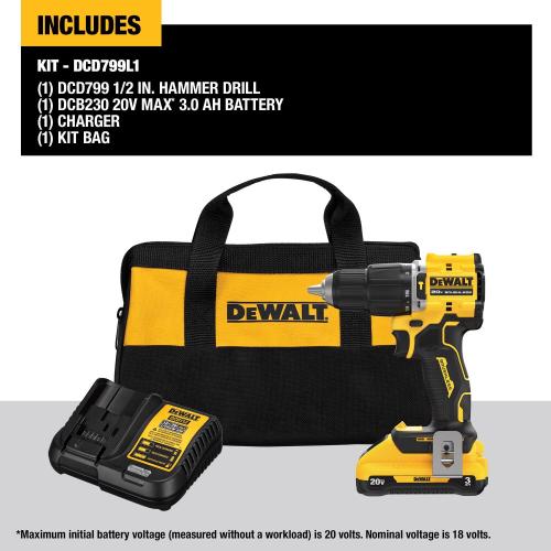 NEW - DEWALT ATOMIC 20-Volt Lithium-Ion Cordless 1/2 in. Compact Hammer Drill Kit