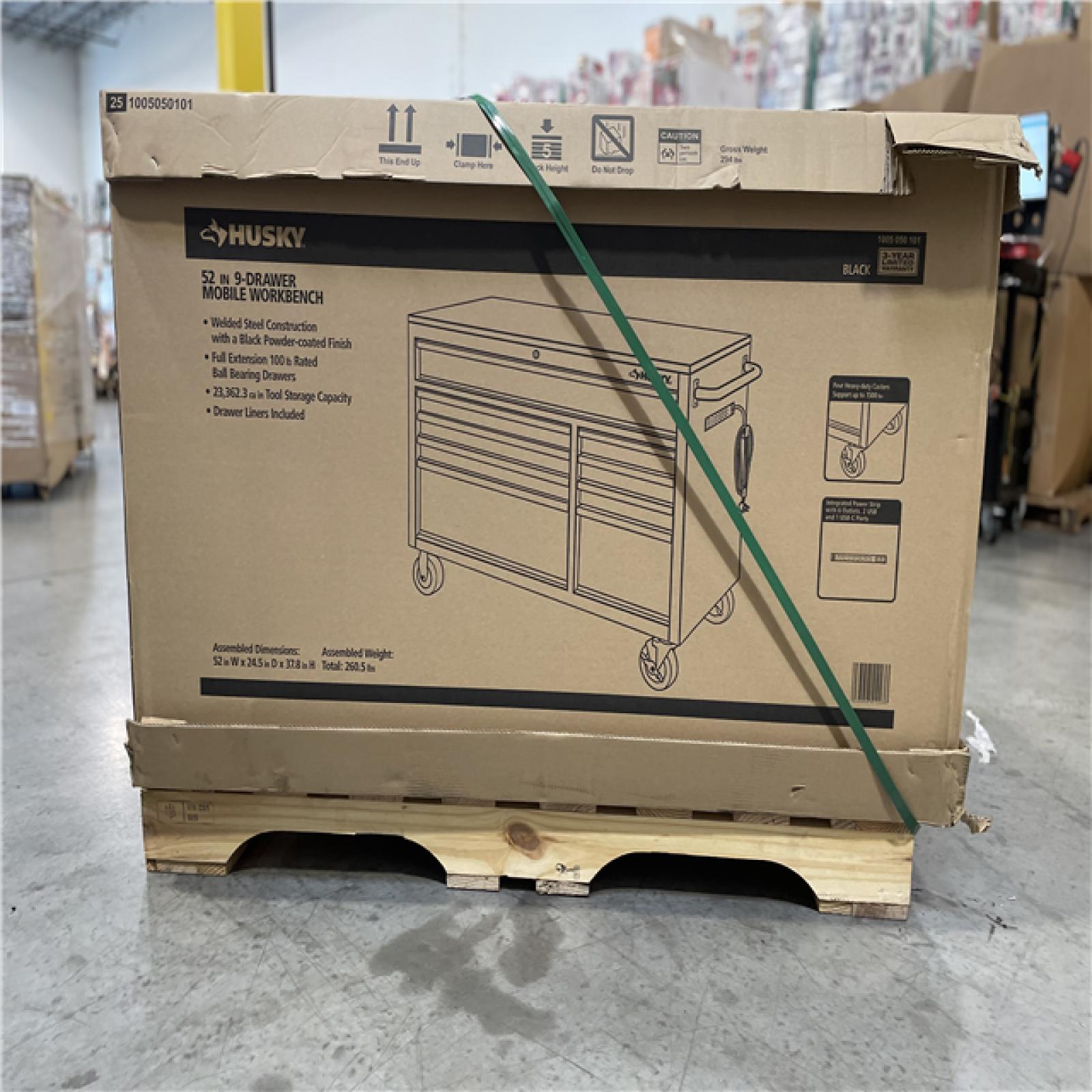 DALLAS LOCATION - AS-IS HUSKY 52IN 9 DRAWER WORKBENCH BLACK