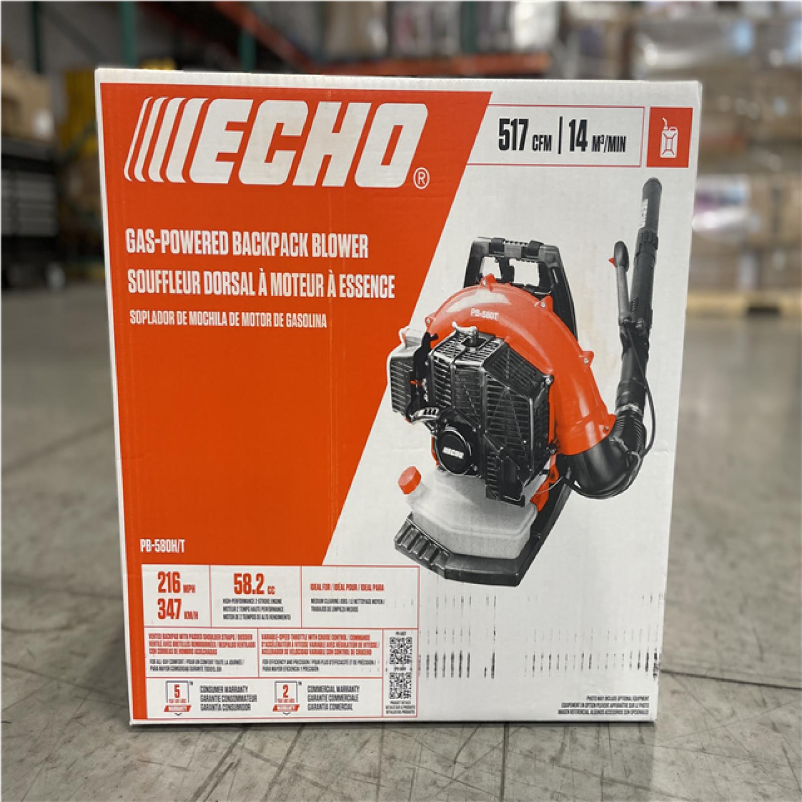 DALLAS LOCATION- NEW! ECHO 58.2CC 216 MPH 517 CFM  Gas 2-Stroke Backpack Leaf Blower