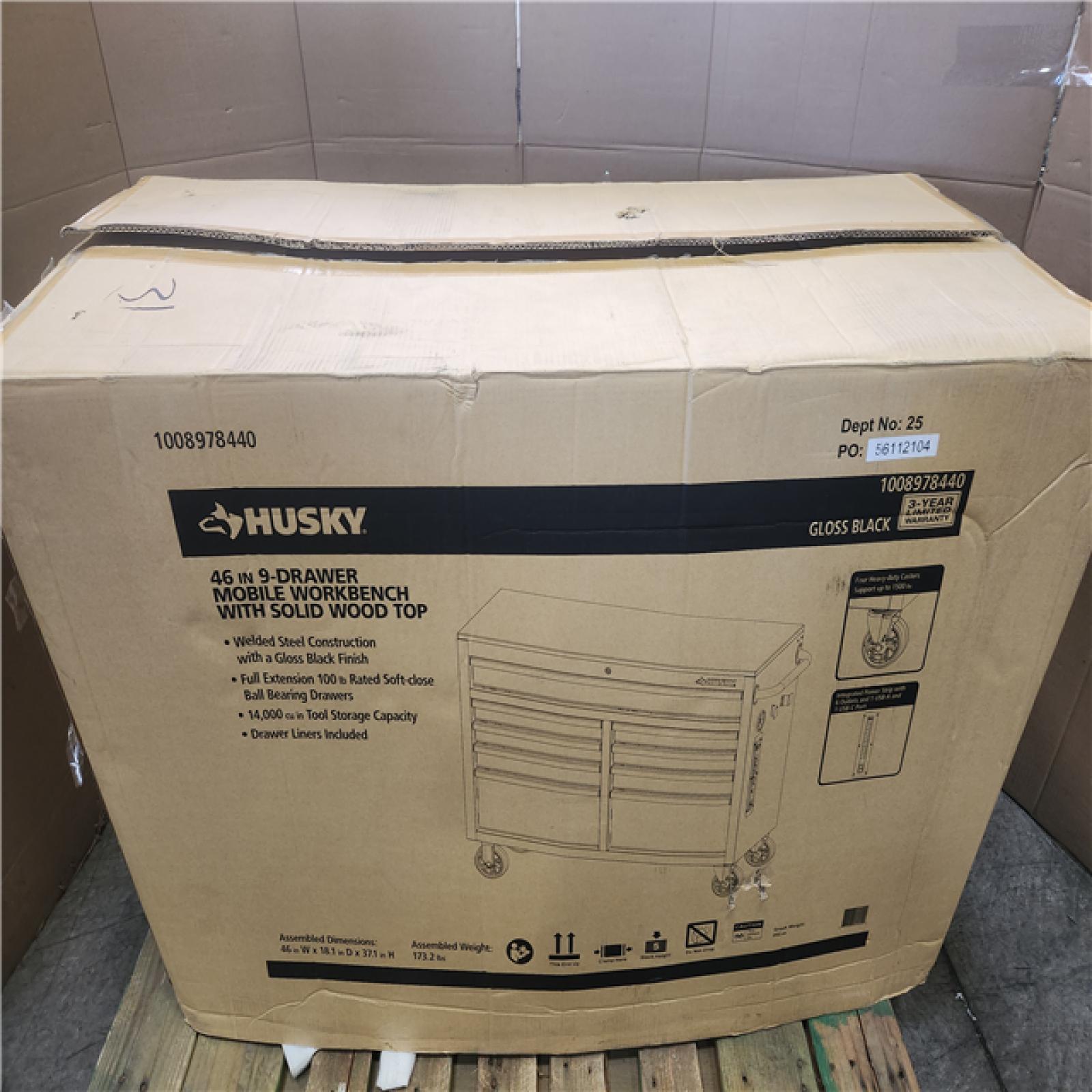 Phoenix LIKE NEW Husky Tool Storage 46 in. W x 18 in. D 9-Drawer Mobile Workbench Cabinet in Gloss Black