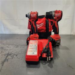 AS-IS- Milwaukee M18 18V Lithium-Ion Brushless Cordless Compact Drill/Impact Combo Kit (2-Tool) W/(2) 2.0 Ah Batteries  Charger & Bag