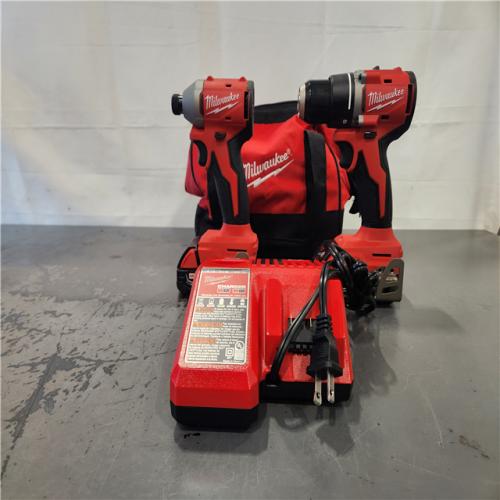 AS-IS- Milwaukee M18 18V Lithium-Ion Brushless Cordless Compact Drill/Impact Combo Kit (2-Tool) W/(2) 2.0 Ah Batteries  Charger & Bag