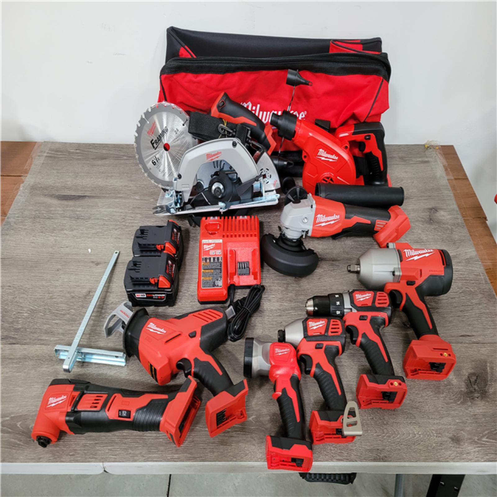 California AS-IS Milwaukee M18 9-Tool Combo Kit  Includes (2) Batteries  Charger & Bag