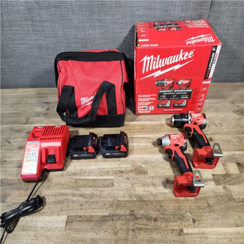 HOUSTON LOCATION - AS-IS Milwaukee M18 18V Lithium-Ion Brushless Cordless Compact Drill/Impact Combo Kit (2-Tool) W/(2) 2.0 Ah Batteries  Charger & Bag