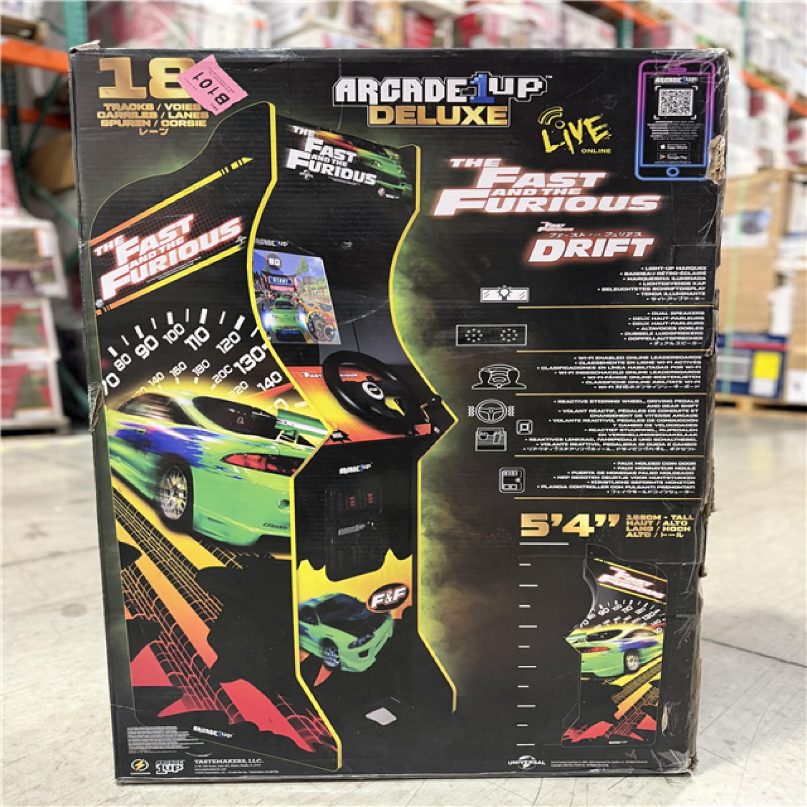 DALLAS LOCATION - NEW! The Fast & The Furious Deluxe Arcade Game for Your Home  with 5-Foot-Tall Stand-up Cabinet  2 Classic Games  and 17-inch LCD Screen