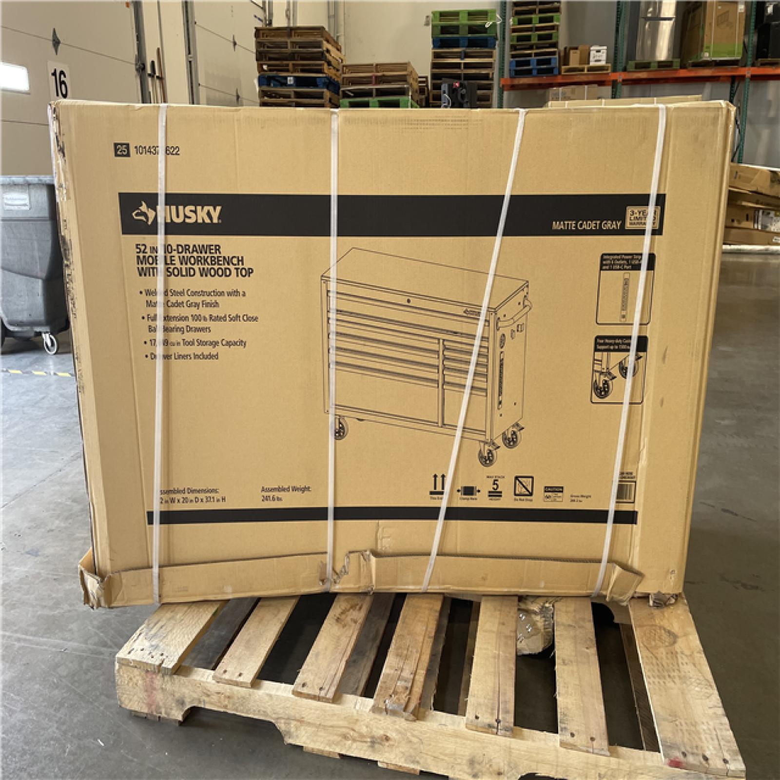 DALLAS LOCATION- AS-IS Husky Standard-Duty 52 in. W 10-Drawer Matte Cadet Gray Mobile Workbench Cabinet