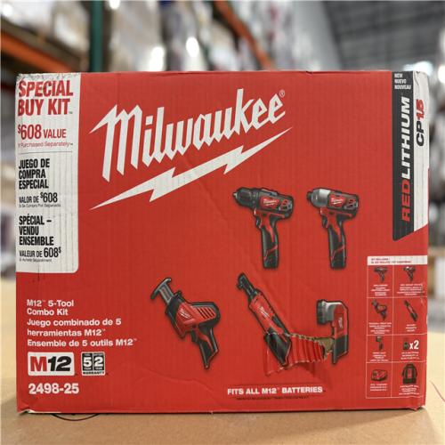 NEW! - Milwaukee M12 12V Lithium-Ion Cordless Combo Kit (5-Tool) with Two 1.5 Ah Batteries  Charger and Tool Bag